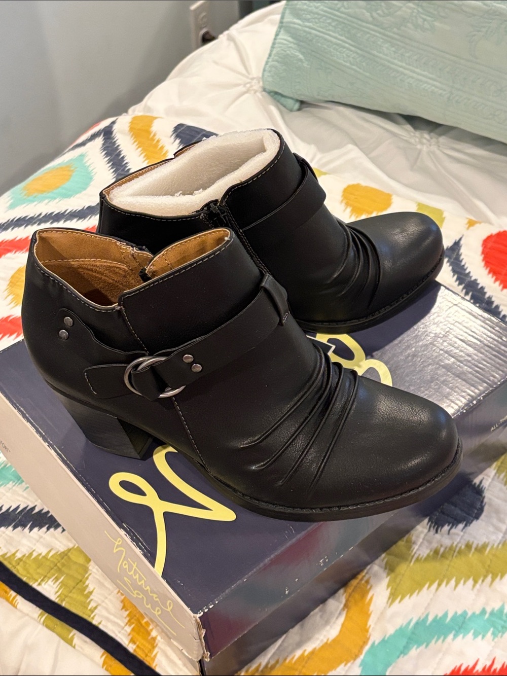 Natural Soul Black Buckle Accent Ankle Booties